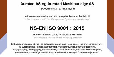 Aurstad Gruppen AS ISO9001 Cert.No.530 - 2025